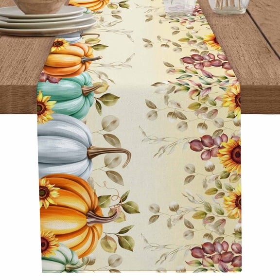 nqOlkjepod Orange Pumpkins Fall Table Runner 36 Inches Long Farmhouse Dress Scarves, Thanksgiving Sunflower Botanical Leaf Dining Tablerunner for Coffee Table/Kitchen Island/Party, Small 13"x36"