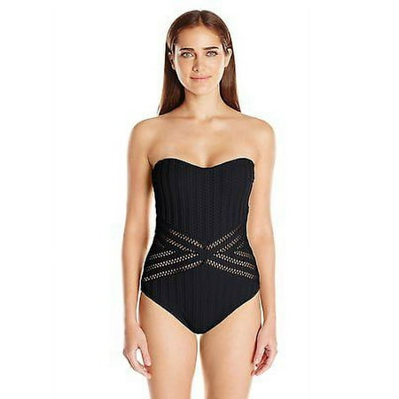 New Kenneth Cole New York Women's Bandeau Crotchet 1Piece Swimsuit, Black, M, 9747-2