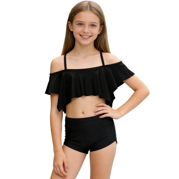 NAISIBABY Girls Swimsuit 2-Piece 8T, Cold Shoulder Ruffle Tops with Swim Bottoms Bikinis Beach Bathing Swimwear