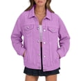 thumbnail image 2 of Women's Boyfriend Style Denim Jacket Casual Versatile Relaxed Fashion Outerwear Purple XL, 2 of 4