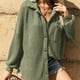 thumbnail image 5 of Blusa elegante de manga larga para mujer, chaqueta, tops casuales, camisa de manga larga con tapeta de botones tipo gofre, camisas lisas, cuello alto, blusa holgada S-2XL, 5 of 6