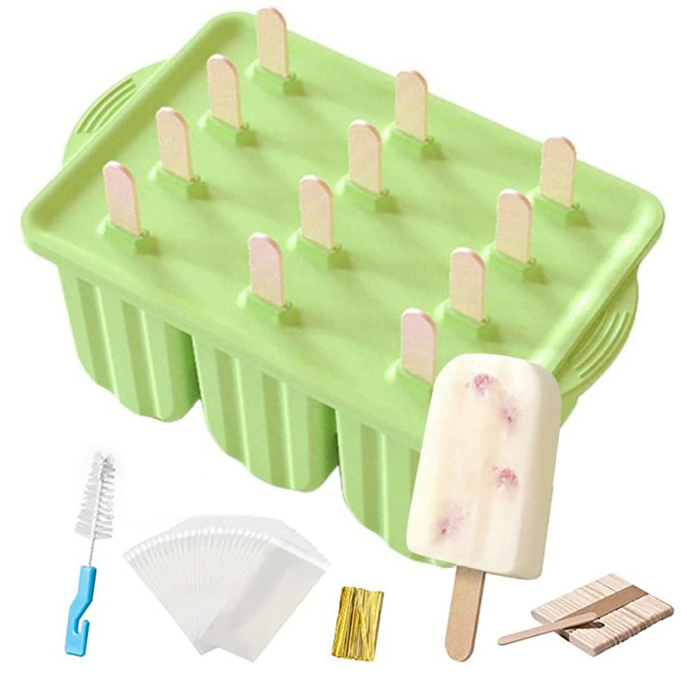 Popsicle Molds Set, LONGRV 12 Pieces Silicone Popsicle Molds Easy-Release  BPA-free Popsicle Maker Molds Ice Pop Molds Homemade Popsicle Ice Pop Maker  with 50PCS Popsicle Sticks+Cleaning Brush 