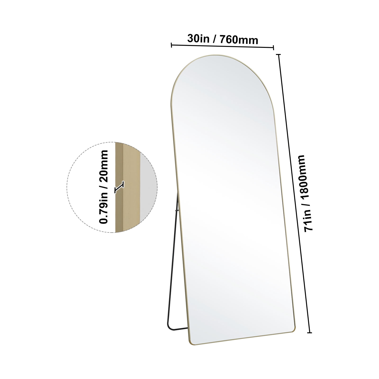 KFFKFF Arched Full Length Mirror 71'' x 30'' Full Body Mirror Standing Hanging