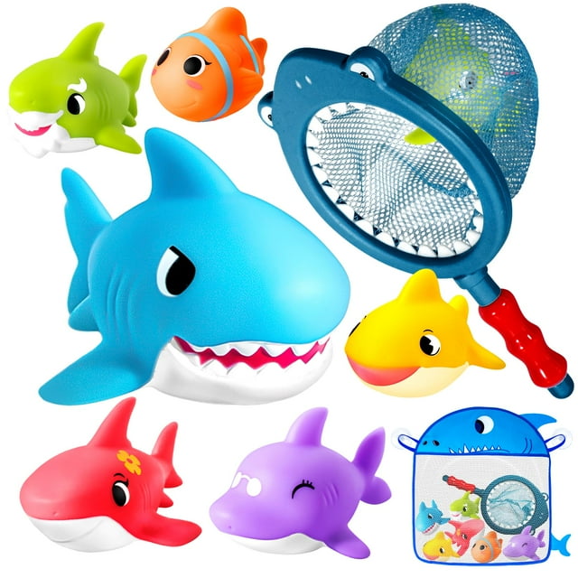 Set Hely Cancy Shark de Bath Toys con red de baño y almacenamiento para niños