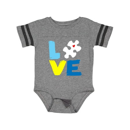 

Inktastic Autism Awareness Puzzle of Love in Blue and Yellow Gift Baby Boy or Baby Girl Bodysuit
