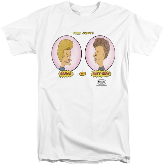 Beavis and Butthead Heads in Ovals Unisex Adult Tall T Shirt,White, 3X-Large
