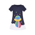 thumbnail image 1 of Robe Fille Tee Earth Arc-en-Ciel Bleu Profond Jupe Pull Décontractée Manches Courtes 7 Ans, 1 of 5