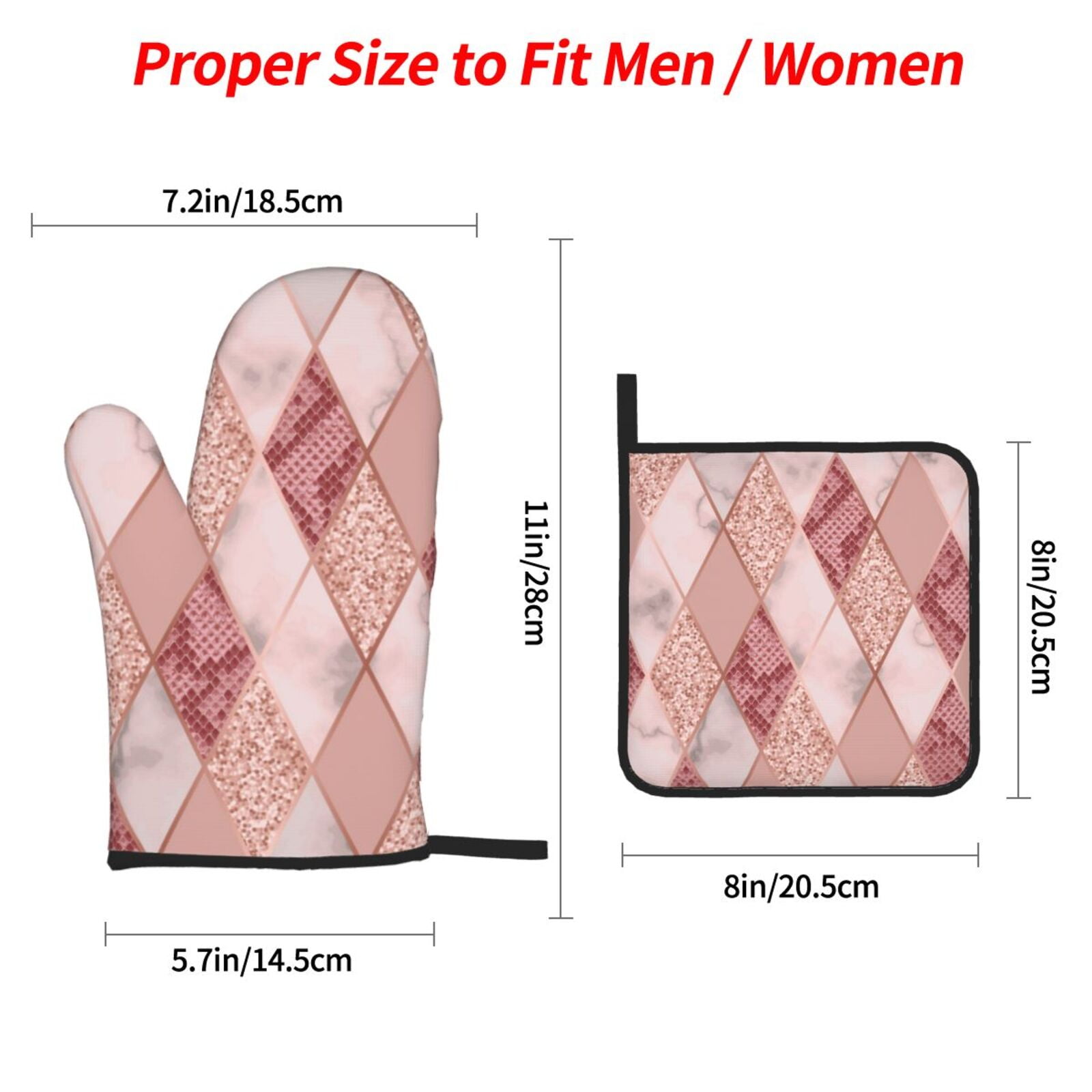 Rose Gold Marble Snakeskin Geometric 4Pcs Oven Mitts and Pot Holders Sets Oven Kitchen Gloves Hot Pads for Cooking BBQ Baking Grilling