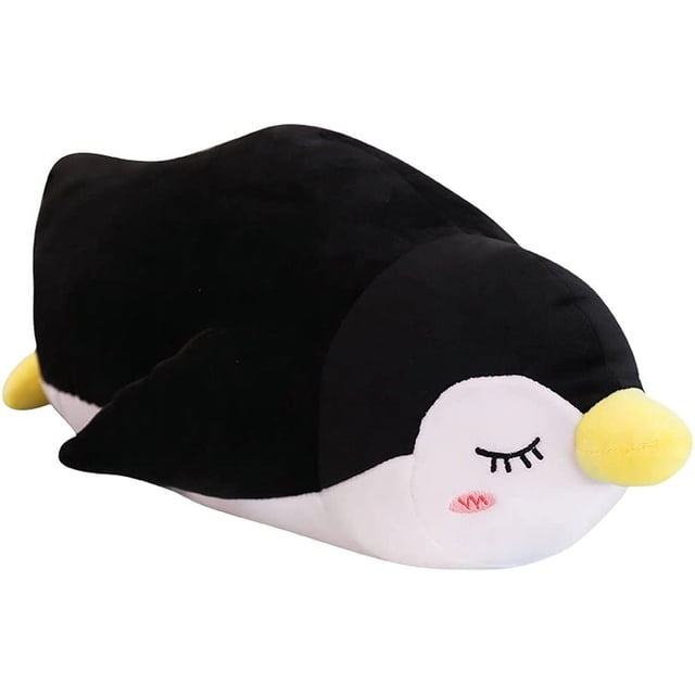 Almohadas de dibujos animados de peluche de pingüino de peluche, almohada grande y suave de decoración de felpa de pingüino de 19,6 pulgadas (negro)