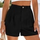 thumbnail image 2 of Pantalones Cortos de Ajuste Suelto para Mujeres Moda Casual Alta Cintura de Lino Mezcla Pantalones Cortos con Bolsillos, Poliéster Suave Recto Sólido Fondo de Verano para Diario, 2 of 6