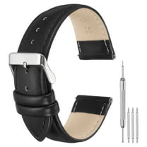 Uxcell Leather Watch Bands for Men and Women, 22mm Quick Release Watch Strap Replacement, Flat Thin Elegant Leather Watch Strap with Strap Tools, Black