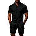 thumbnail image 2 of Zormilly Mens Two Piece Summer Outfit Short Sleeve Collared Shirts Shorts Loungewear Sets with Pockets Loose Workout Sets, S-3XL, 2 of 7