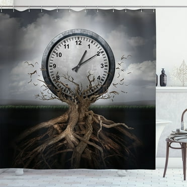 Ambesonne Vintage Shower Curtain, Clock Surrealist, 69"Wx84"L, Grey