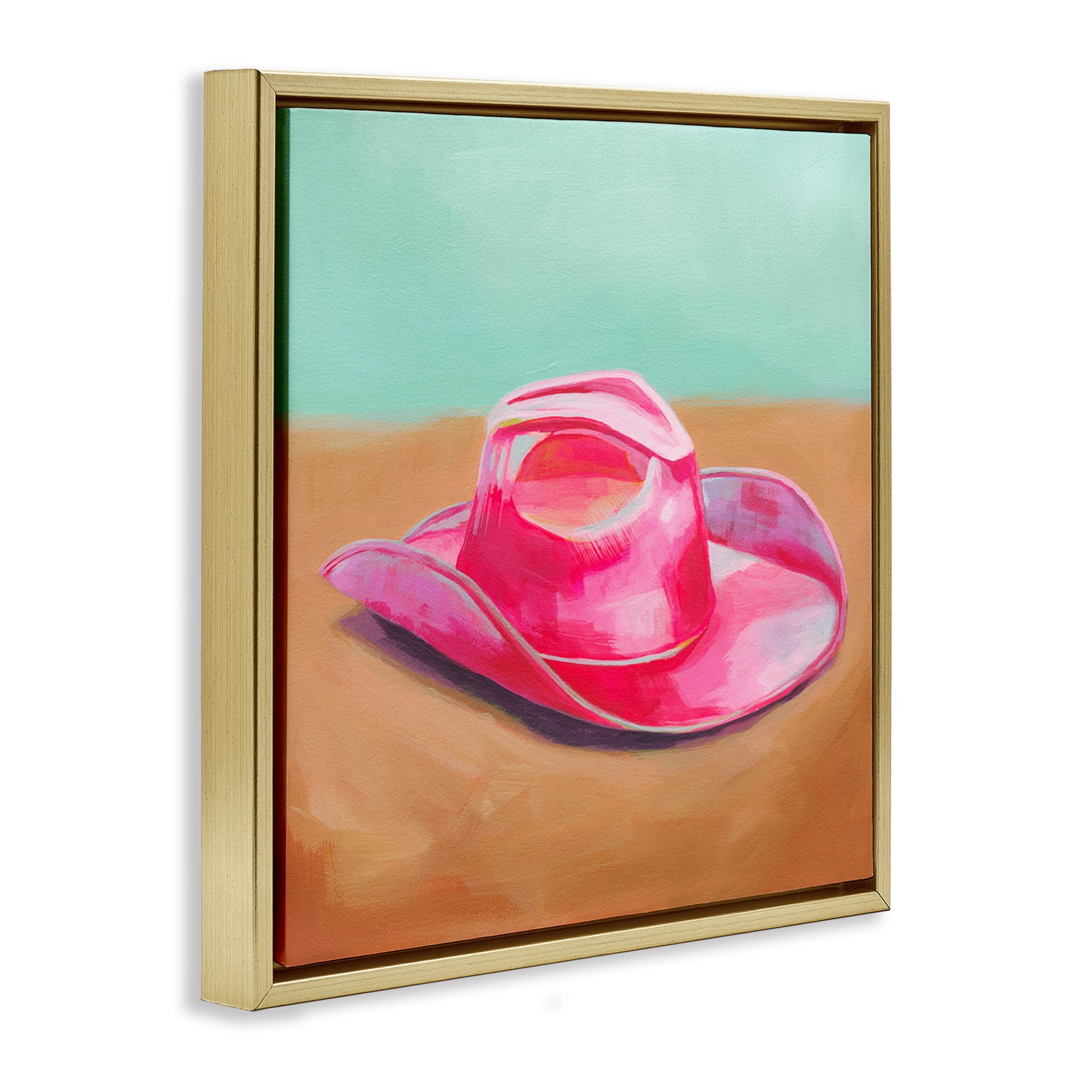 Stupell Industries Pink Cowgirl Hat Entertainment Painting Gold Floater Framed Canvas Art Print Wall Art, 18 x 18