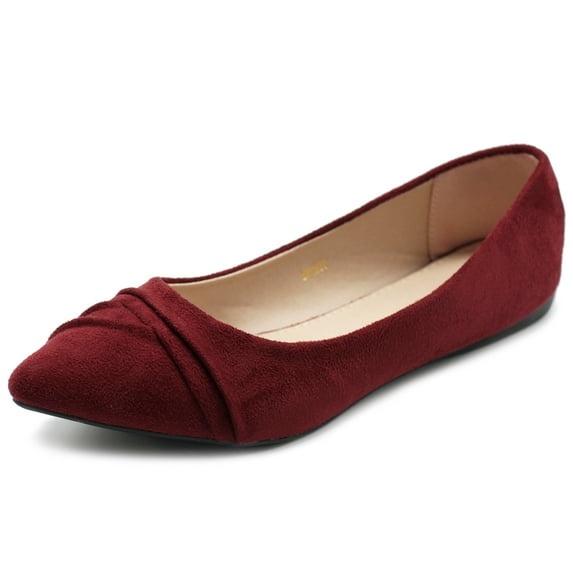 Ollio Women's Shoes Ballet Dress Faux Suede Pleated Pointed Toe Flats 1BN1833