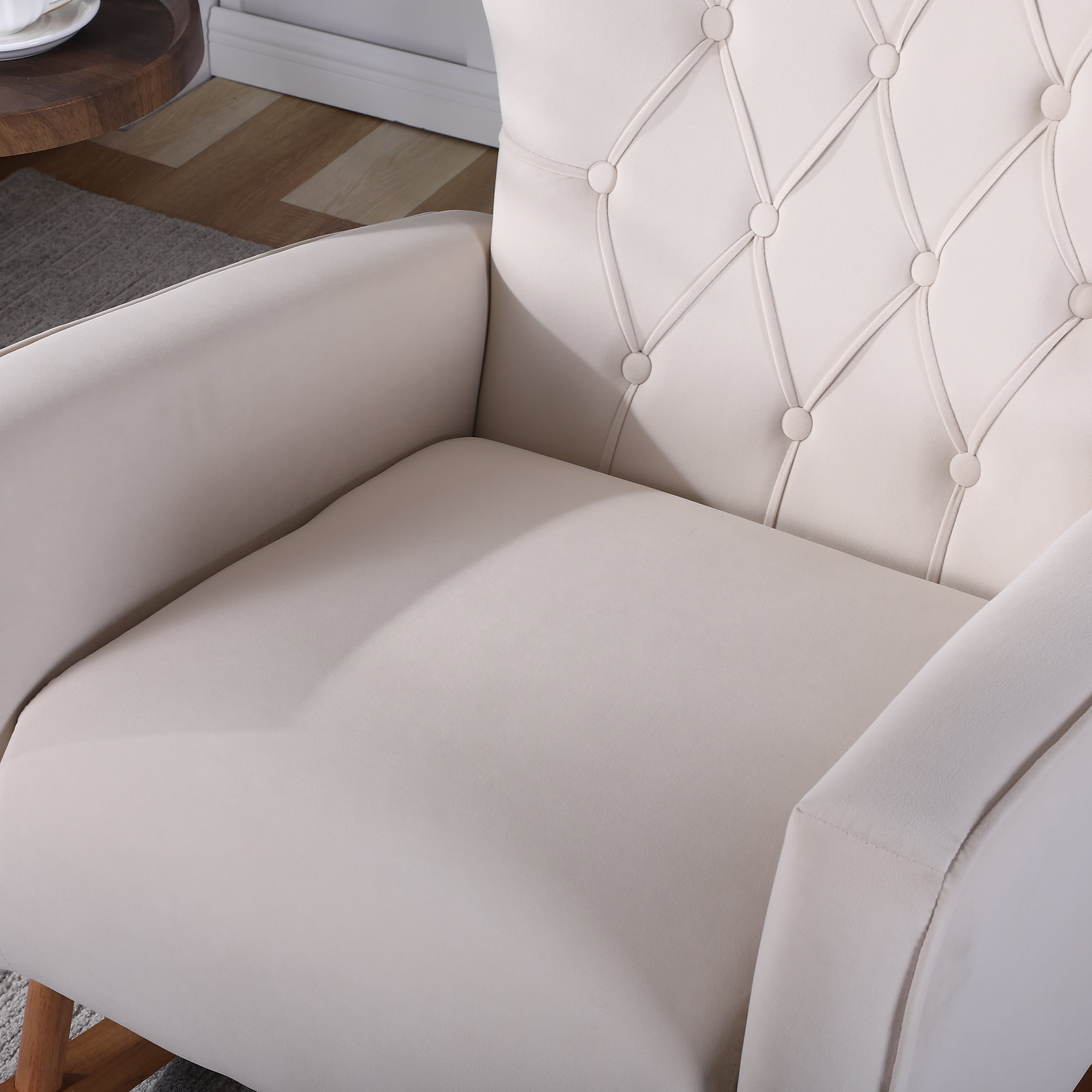 Resenkos Modern Velvet Rocking Chair Nursery with High Backrest, Living Room Accent Chair Armchair, White Resenkos Modern Velvet Rocking Chair Nursery with High Backrest, Living Room Accent Chair Armchair, White