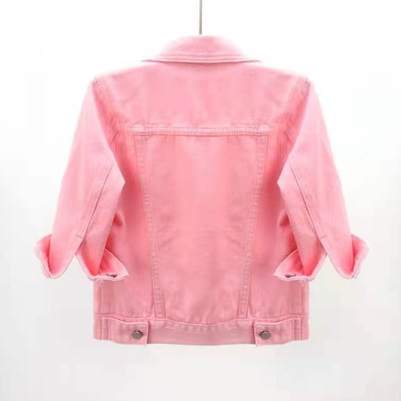 inhzoy Women 3/4 Sleeve Casual Denim Jacket Pockets Denim Jean Shirt Western Cowboy Shirt Streetwear Pink 3XL