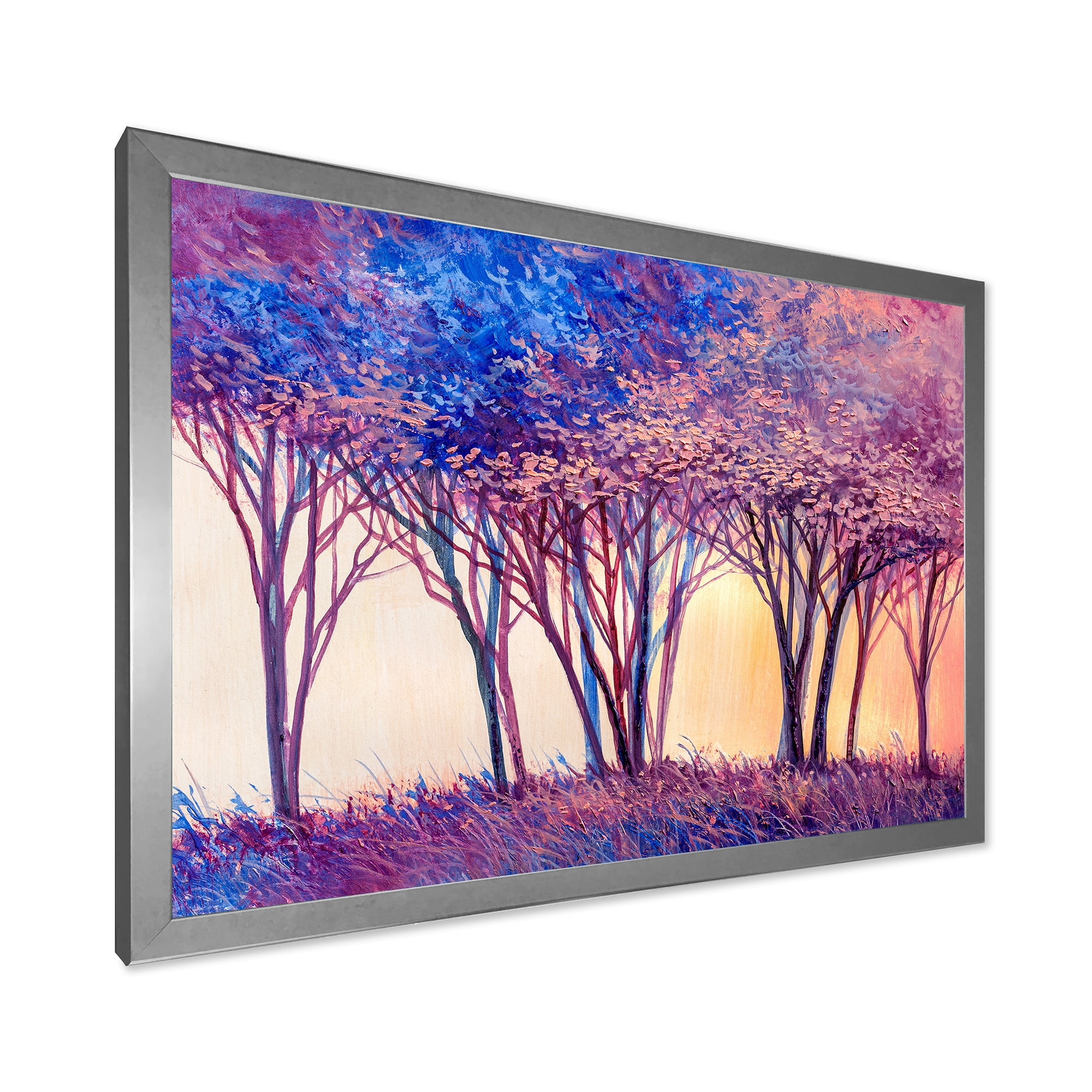 Designart 'Colorful Blue Trees Abstract Forest Landscape' Modern Framed Art Print