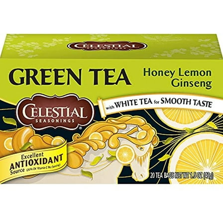 Celestial Seasonings Green Tea, Honey Lemon Ginseng, 20 Count (Pack Of 3)