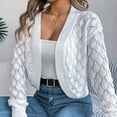 thumbnail image 7 of Ediodpoh Cardigan for Women Knit Cardigan Long Sleeve Open Front Lace Hollow Out Boho Sweater Short Coat Fall Winter White L, 7 of 7