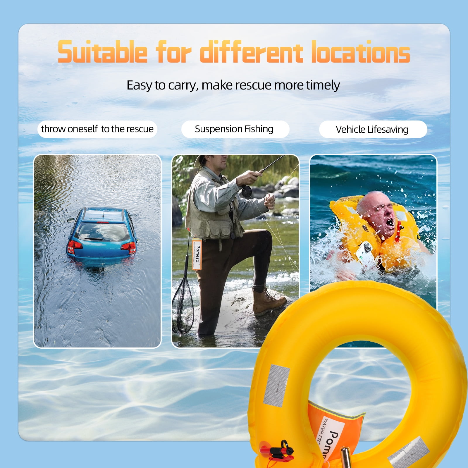 Pomerol Automatic Inflatable Life Buoy, Water-Activated Safety Swimming Ring for Drowning Prevention, Portable Water Rescue Device for Adults and Kids