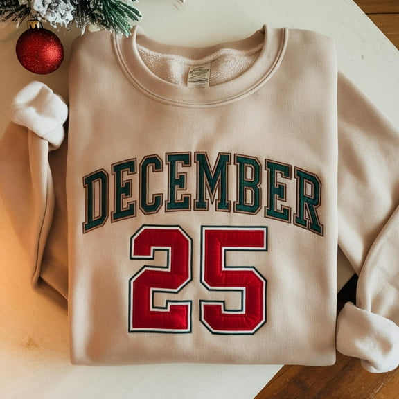 Embroidered Retro Christmas Sweatshirt, December 25 Crewneck