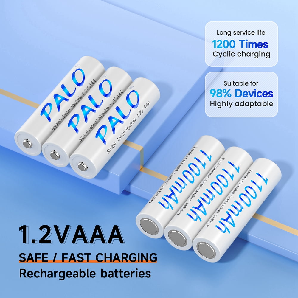 Palogreen AAA Rechargeable Battery 10-Pack 1.2V Ni-MH Triple A Batteries 1100mAh with Battery Case fot solar light
