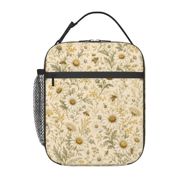 Daisy Bee Floral Lunch Bag Reusable Thermal Lunch Box with Handle for Women and Men