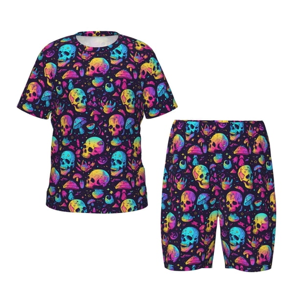 Balery mushroom Skull star Conjunto de Pijama Infantil de Manga Corta con Estampado – Ropa de Dormir de Algodón Suave-XX-Large