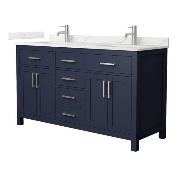 Beckett 60" Dark Blue Double Vanity & Giotto Quartz Top (1-Hole) & Nickel Trim