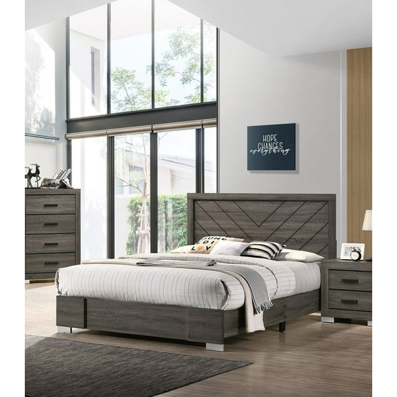 Clean Lines Crafted Design Headbaord Wooden Veneers Queen Size Bed 1pc Bedroom Set Furniture Classic Contemporary Style