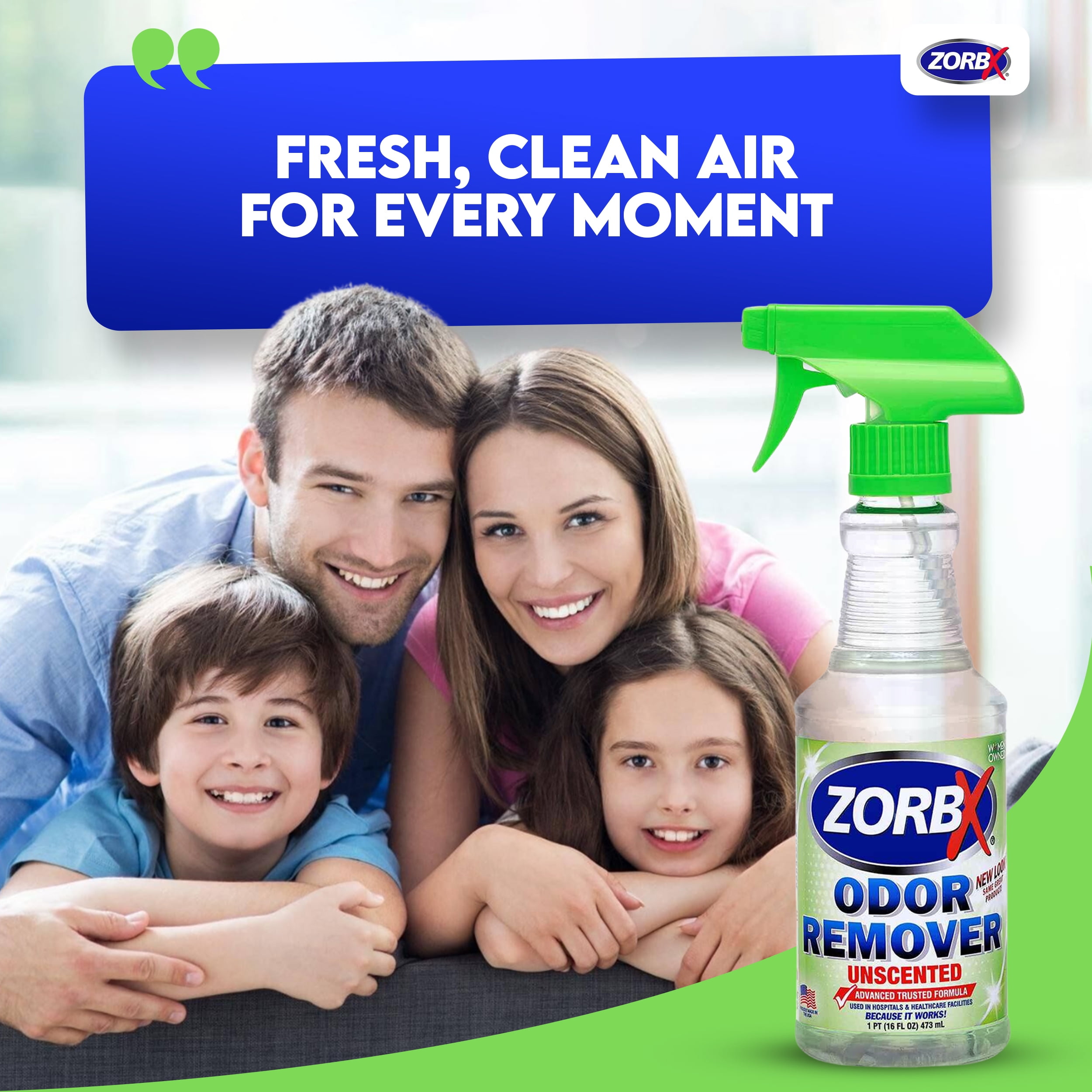 ZORBX Unscented Odor Eliminator Spray for Hospitals & Healthcare – Dog, Cat, Car & Carpet Deodorizer (16oz - Pack of 2)