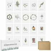 40 Rustic Christmas Cards Boxed Set, 4” x 6” Farmhouse Coastal Holiday Cards with Kraft Envelopes & Stickers, Bulk Variety Pack (All Unique)