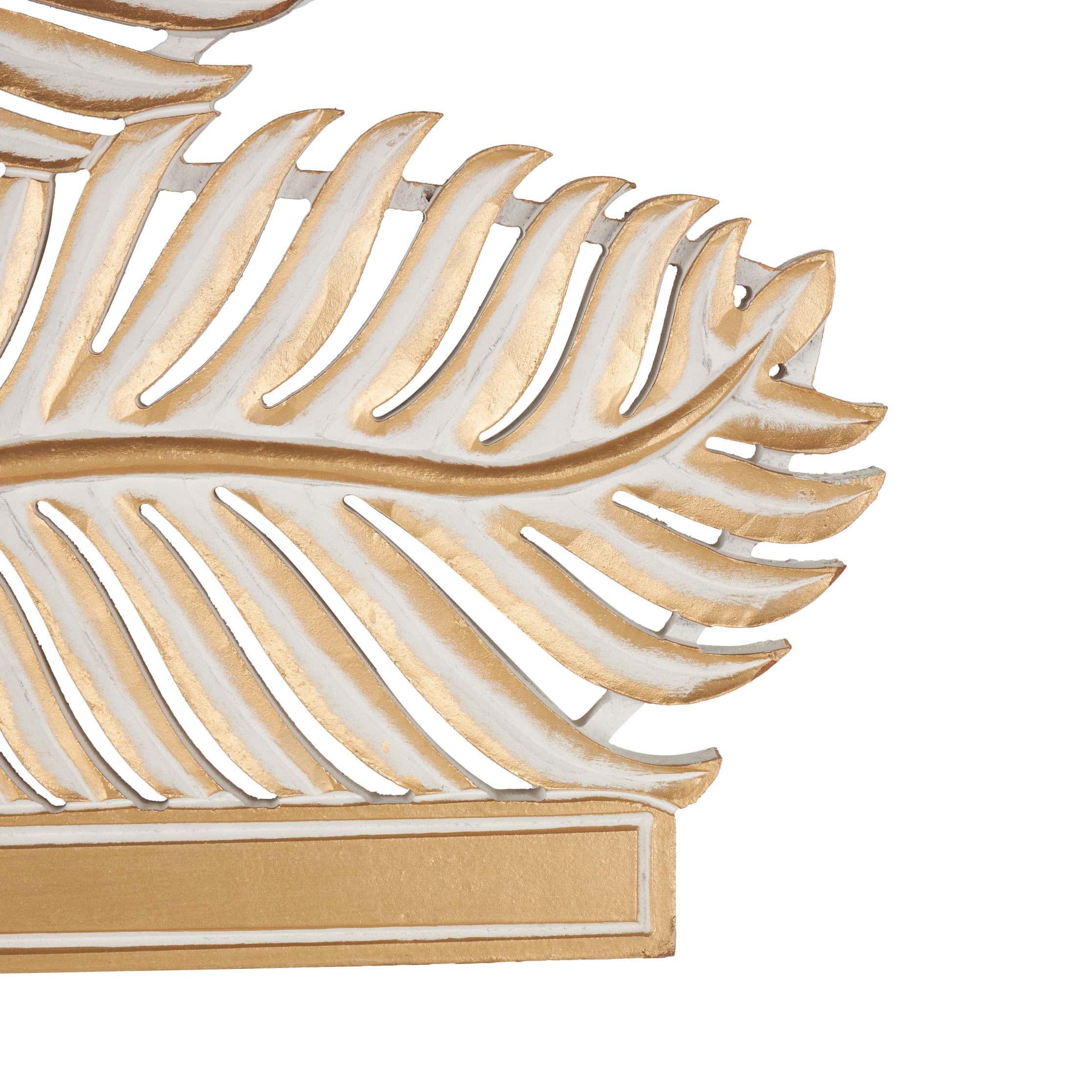 DecMode Gold Wooden Leaf Panel Palm Tree Wall Decor with White Accents