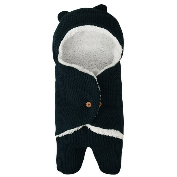 Saco de dormir para bebé recién nacido de otoño e invierno con forro polar grueso y cojín antipatadas para bebé, cálido y envolvente