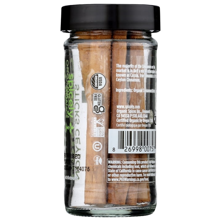 (Pack Of 3) Spicely Organics Spice Cinnamon Stick Ceylon Jar 6 Pieces