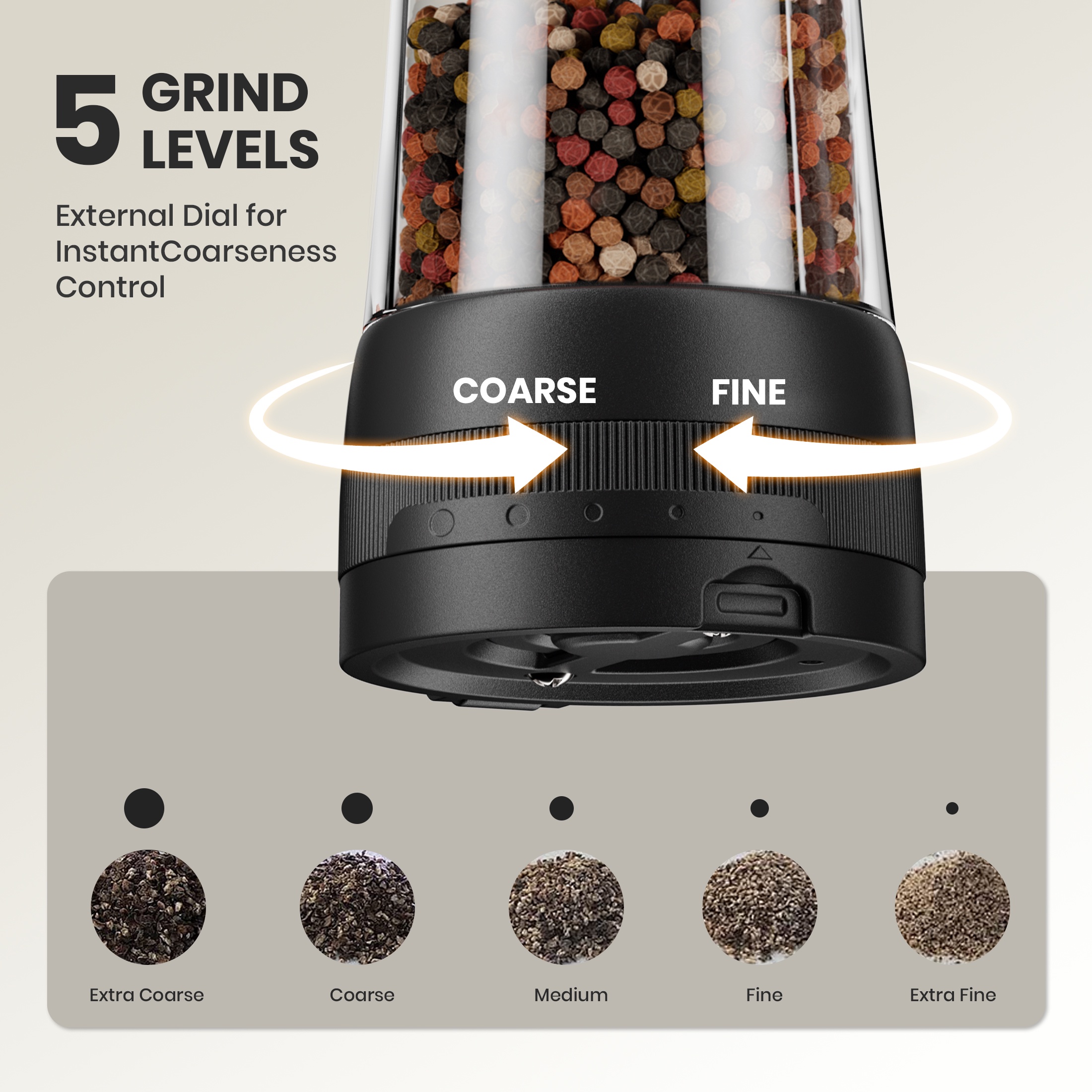 Moreblue Electric Salt and Pepper Grinder Set, Automatic Rechargeable Salt and Pepper Shaker with LED light, Pepper Mill with 5 Adjustable Coarseness(Black)