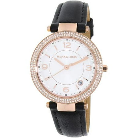 Michael Kors Women's MK2462 Mini Parker Crystal Accented White Dial Black Leather Watch