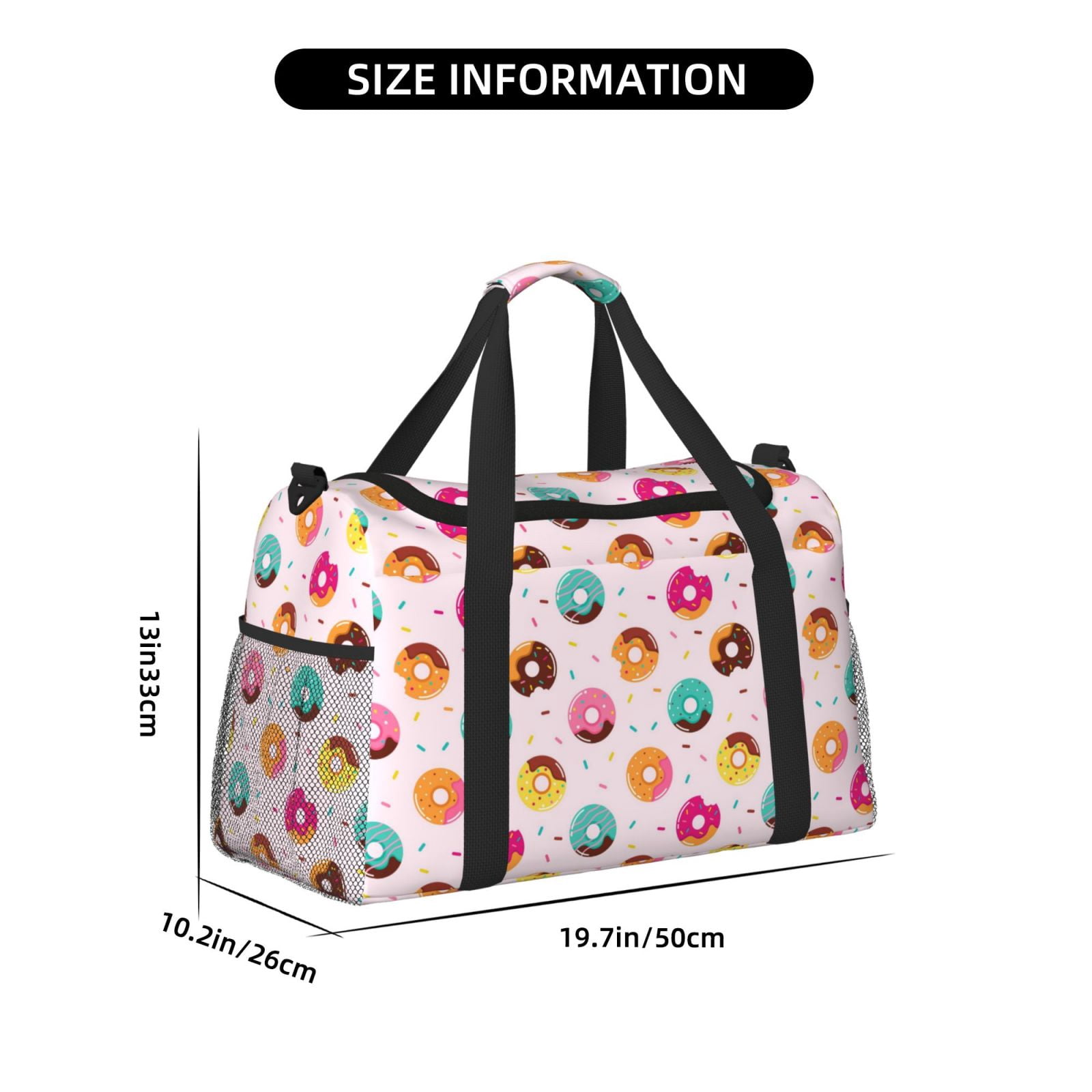 Fuzoiu Donut Print Travel Duffle Bag,Carry On Tote Bags,Duffel Bag,Sport Gym Bag, Hospital Bag for Labor and Delivery, Overnight Bag,Luggage Bag
