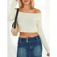 thumbnail image 6 of Rdhnmea Women's Long Sleeve Y2k Crop Tops Off Shoulder Slim Fit Casual Knit Going Out Shirts Tee Clothing Streetwear 2024, 6 of 9