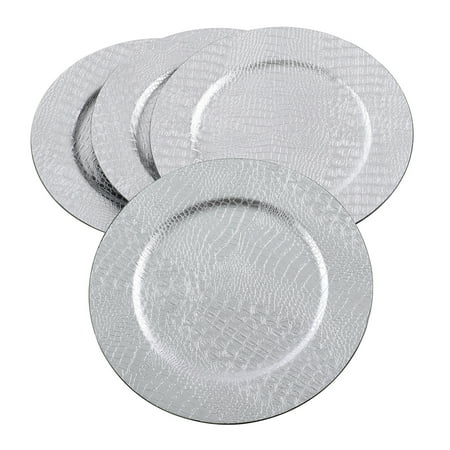

Fennco Styles Reptile Textured Pattern Decorative 13 Charger Plate-Set of 4 (Silver)