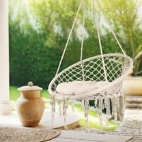 Hanging Swinging Chair with Handmade Rope, 330LBS, 31.5" Seat, Cotton Cushion for Indoor Outdoor Bedroom Balcony (Beige)