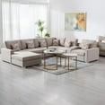 thumbnail image 2 of Nolan Beige Linen Fabric 7Pc Reversible Chaise Sectional Sofa with a USB, Charging Ports, Cupholders, Storage Console Table and Pillows and Interchangeable Legs, 2 of 4