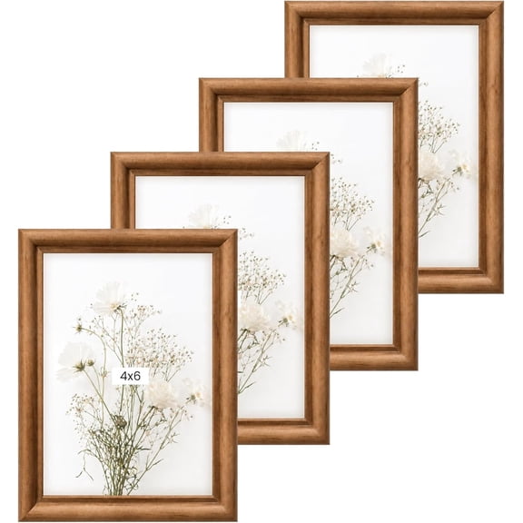 4x6 Picture Frames, Brown Pine Beveled Wooden Photo Frames for Home Decor & Gift Giving ( pack of 4 )