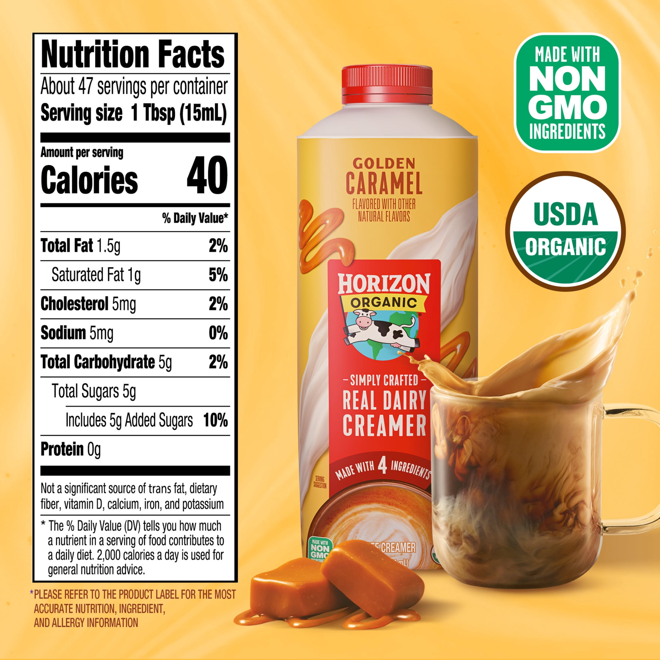 Horizon Organic Real Dairy Golden Caramel Coffee Creamer Carton, 24 fl oz