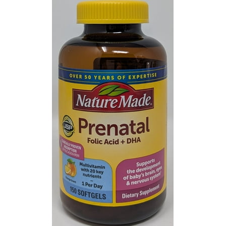 Nature Made Prenatal with Folic Acid   DHA Softgels, Prenatal Vitamin and Mineral Supplement, 150 Count