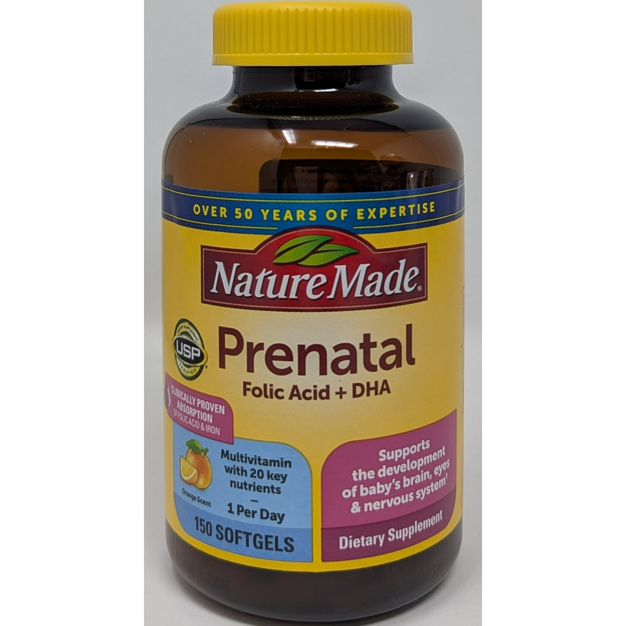 Nature Made Prenatal with Folic Acid + DHA Softgels, Prenatal Vitamin and Mineral Supplement, 150 Count