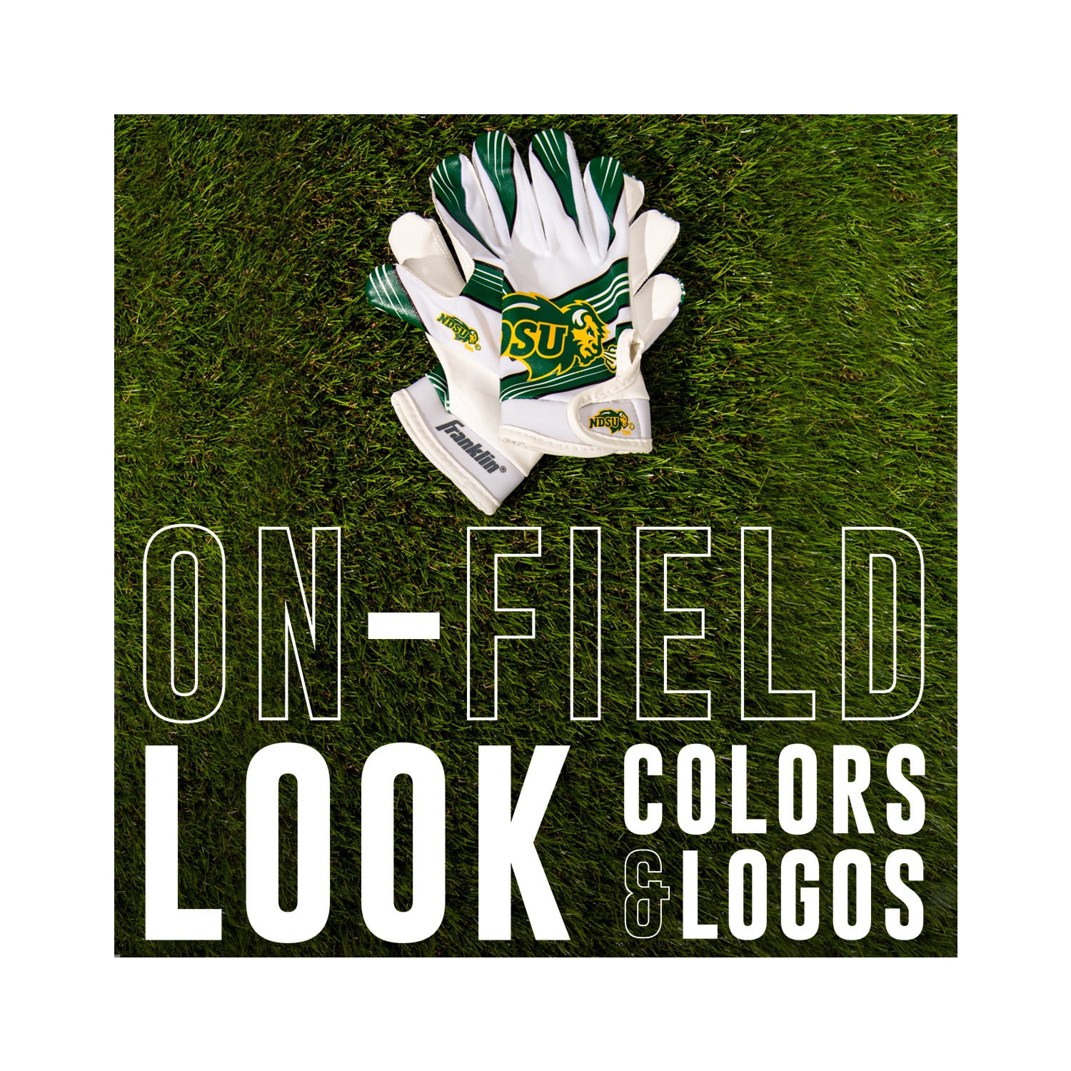 Franklin Sports North Dakota Bison Kids Football Receiver Gloves - Youth Official NCAA College Team Football Gloves - Silicone Palm Receiver Gloves for Kids Ages 7 -10 - Youth Small/Extra Small
