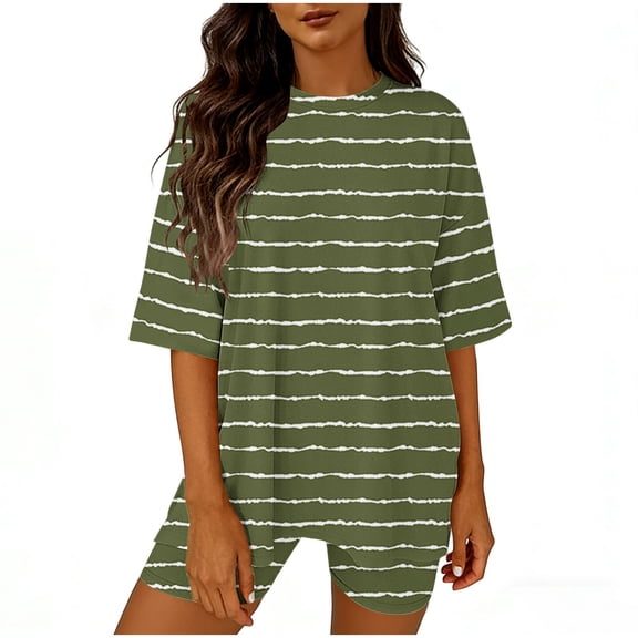 Aofany 2 Piece Outfit for Women Lounge Sets Oversized Short Sleeve Tshirts Matching Biker Shorts Summer Clothing