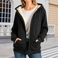 thumbnail image 2 of Fiaer Hoodies for Women Full Zip up Hooded Jacket Long Sleeve Warm Solid Color Sweatshirts Loose Fit Casual Trendy Tops with Pocket Black S, 2 of 5